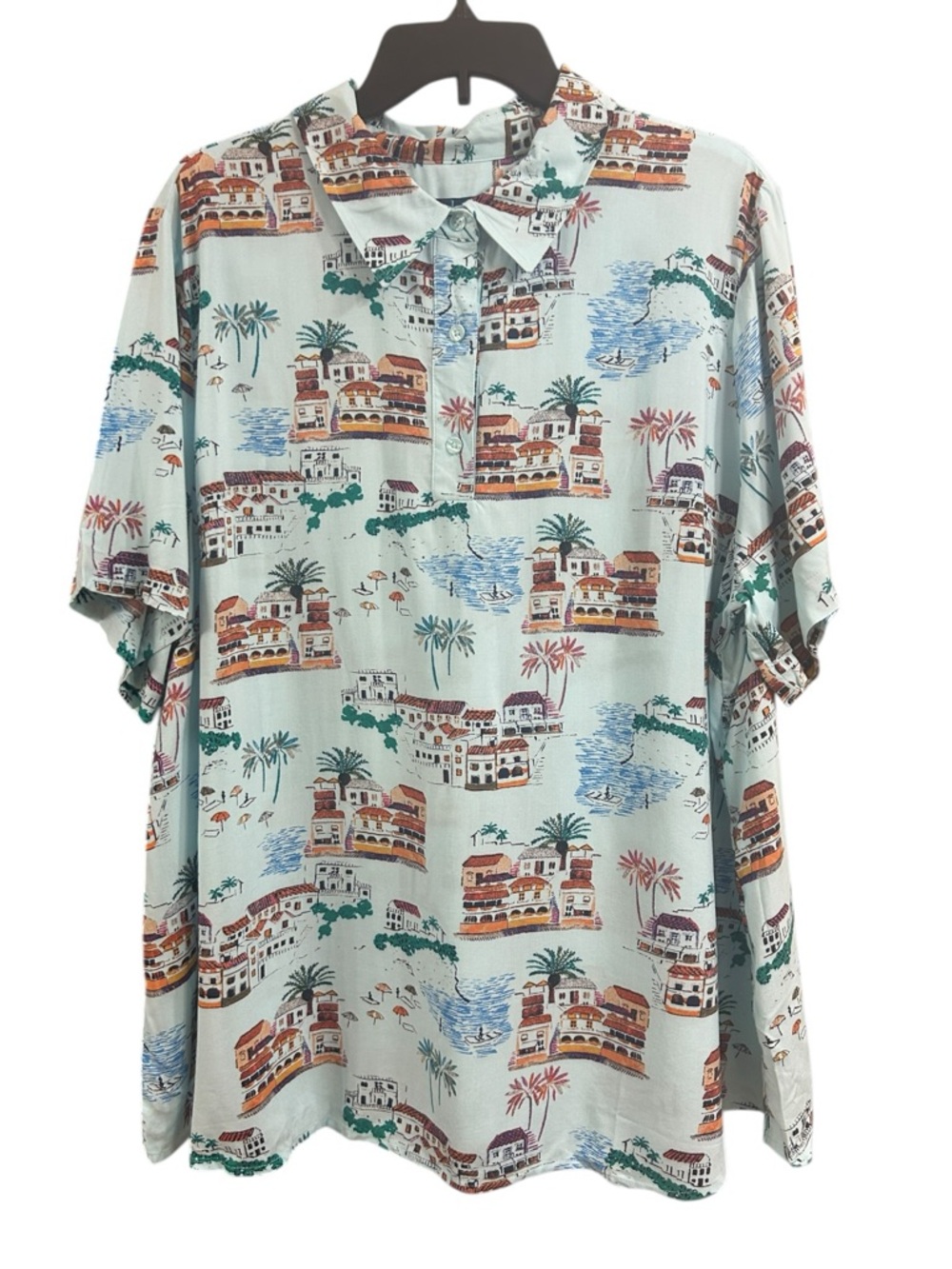 Denim&Co Light Blue Scenic Print Button-Down Shirt